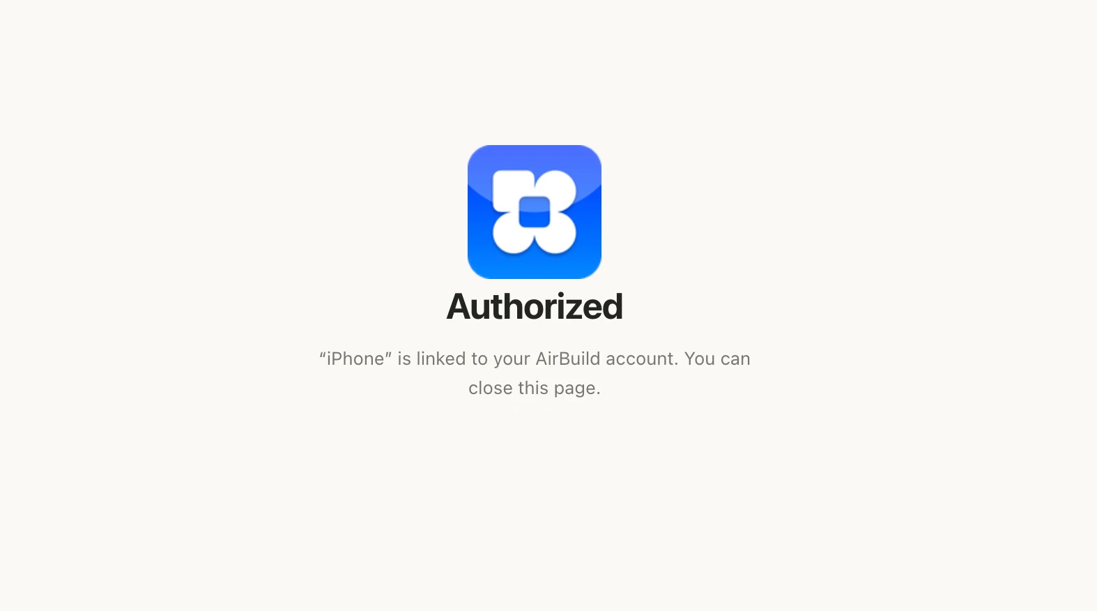 The Authorized page confirms that account linking is complete.