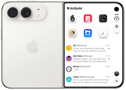 An iPhone Duo showing AirBuild, with two iPhones joined side by side.